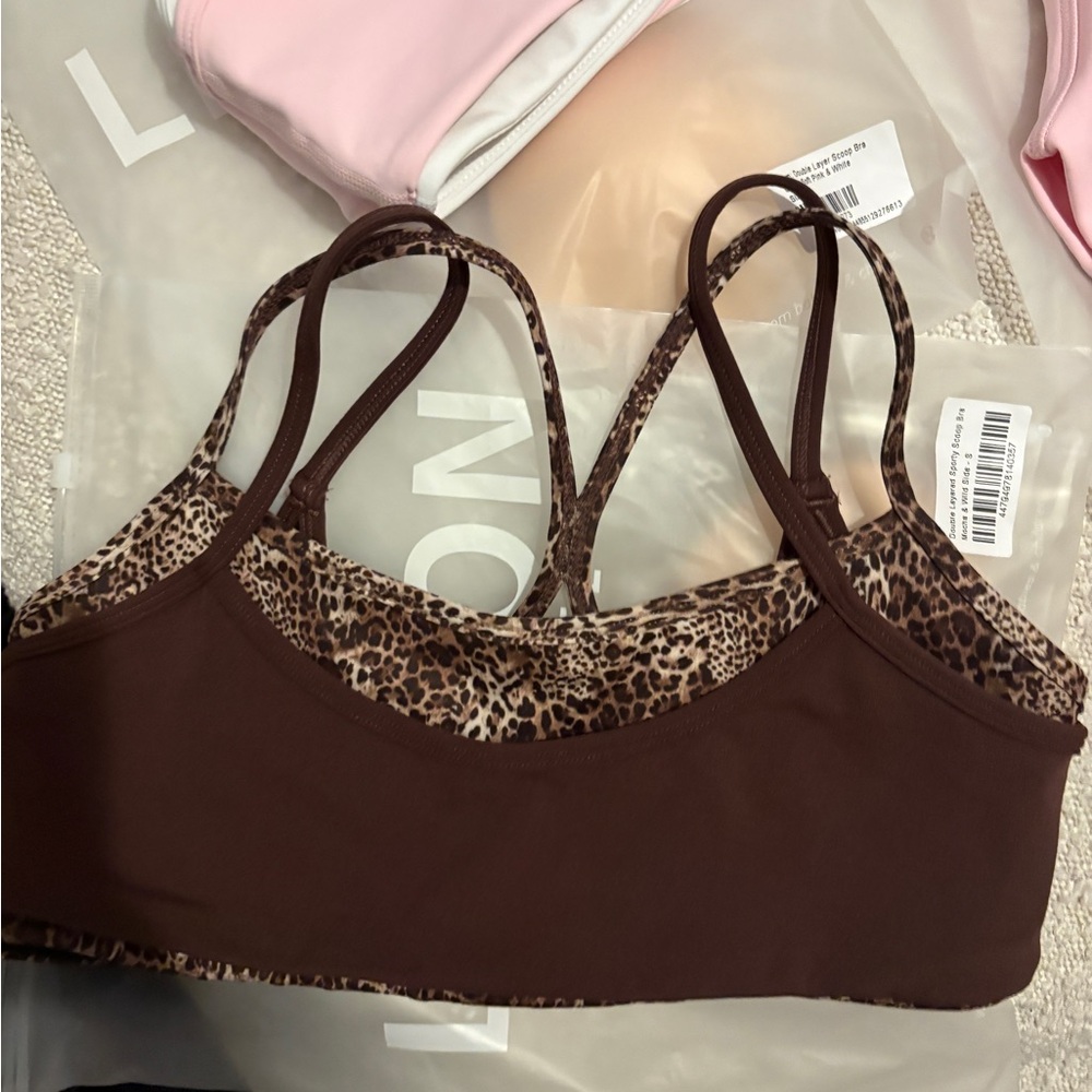 Women's Leopard-Trim Sports Bralette in Brown